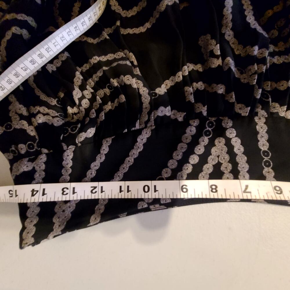 Banana Republic Womens Skirt Sz 4 Black Cream 100% Silk Flowing Abstract Boho - Picture 11 of 12